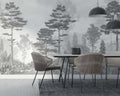 Misty Pine Forest Wallpaper : Grey Monochrome Landscape Mural