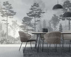 Misty Pine Forest Wallpaper : Grey Monochrome Landscape Mural