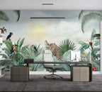 Leopard Jungle Wallpaper : Tropical Birds Mural