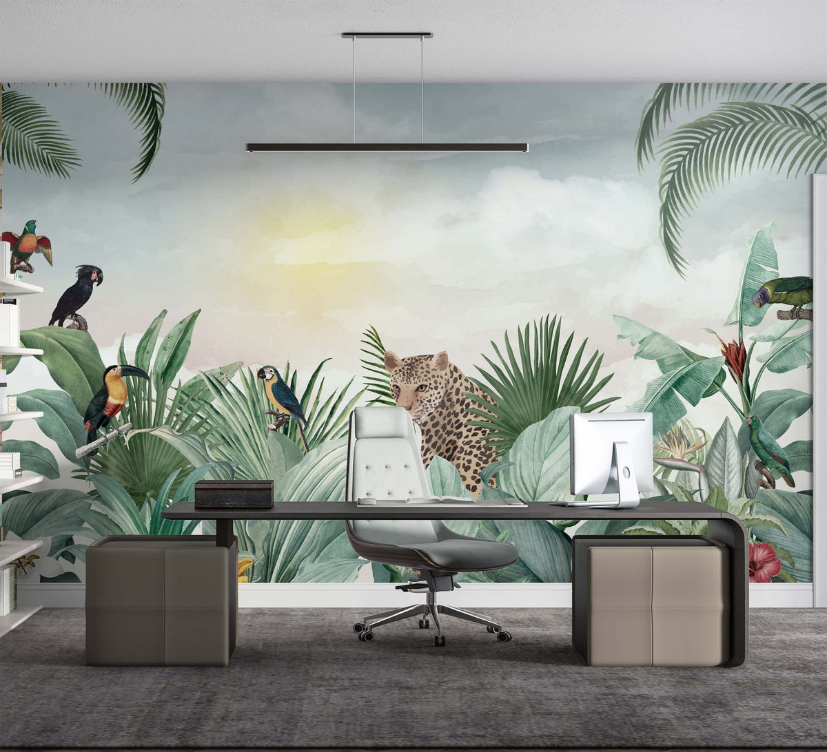 Leopard Jungle Wallpaper : Tropical Birds Mural