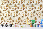 Woodland Animals Wallpaper : Beige Fox Owl Pattern - View 3