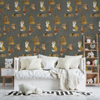 Grey Woodland Animals Wallpaper : Fox Owl Pattern - View 4