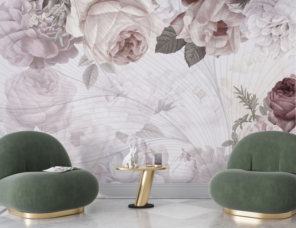Soft Rose Peony Wallpaper : Pastel Floral Mural - View 3