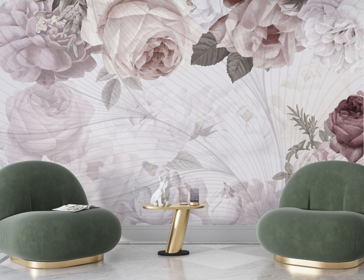 Soft Rose Peony Wallpaper : Pastel Floral Mural - View 3