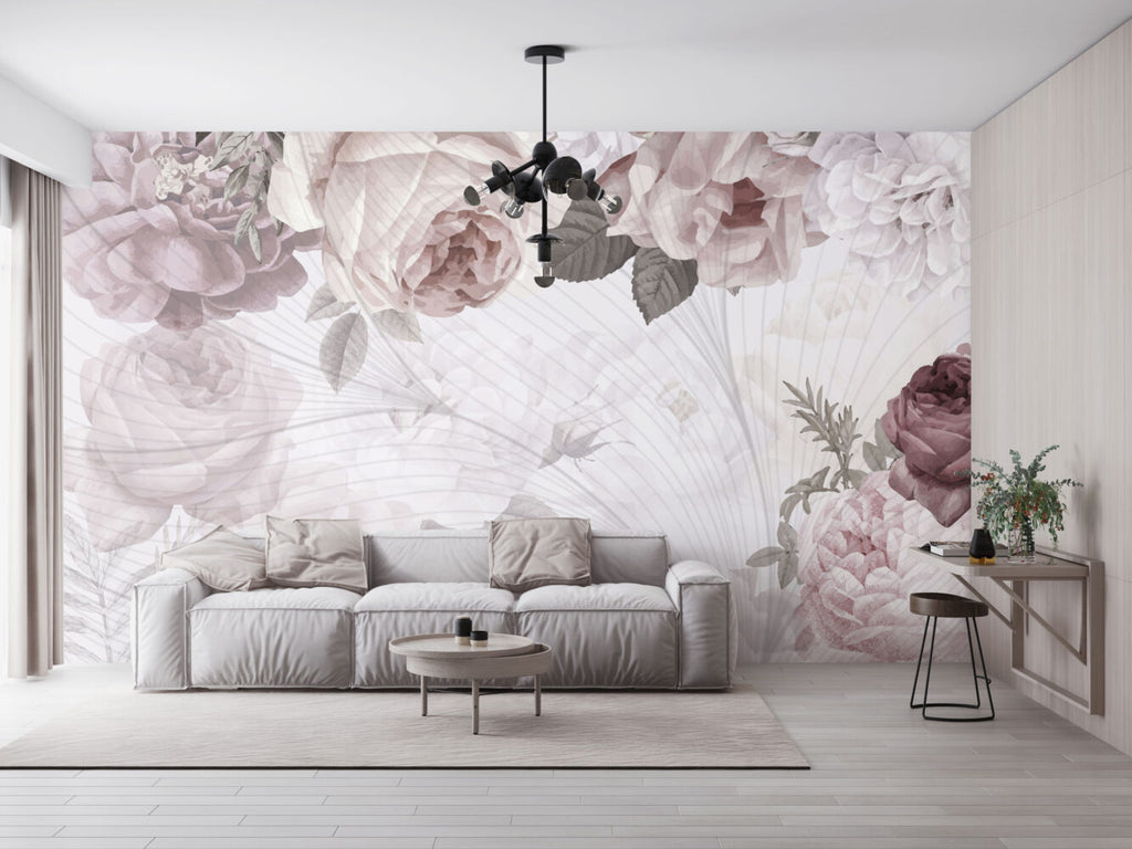 Soft Rose Peony Wallpaper : Pastel Floral Mural