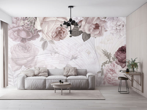 Soft Rose Peony Wallpaper : Pastel Floral Mural