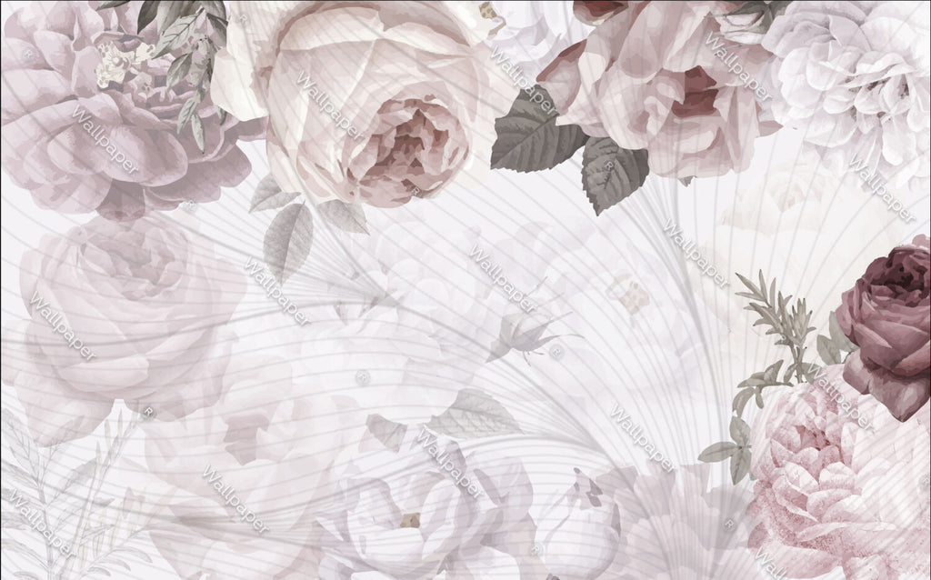 Soft Rose Peony Wallpaper : Pastel Floral Mural - View 2