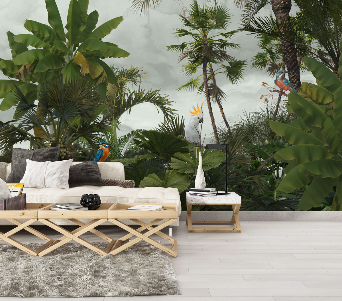 Tropical Jungle Wallpaper : Cockatoo Palm Forest Mural - View 3
