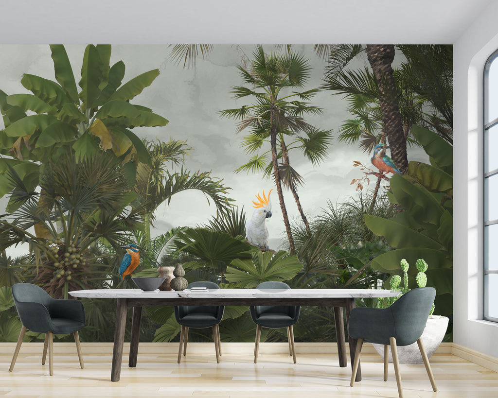 Tropical Jungle Wallpaper : Cockatoo Palm Forest Mural