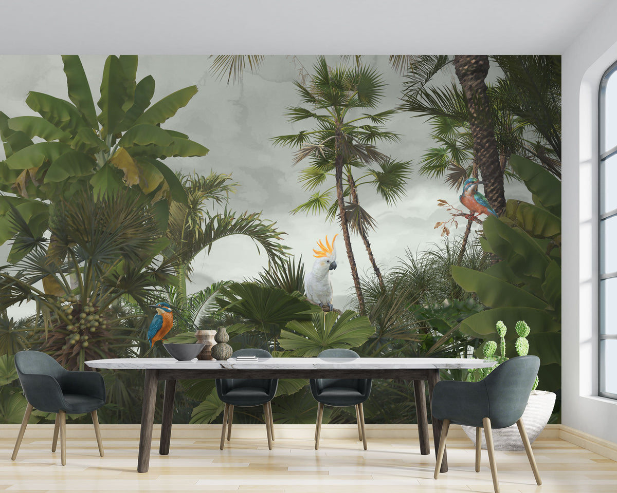 Tropical Jungle Wallpaper : Cockatoo Palm Forest Mural