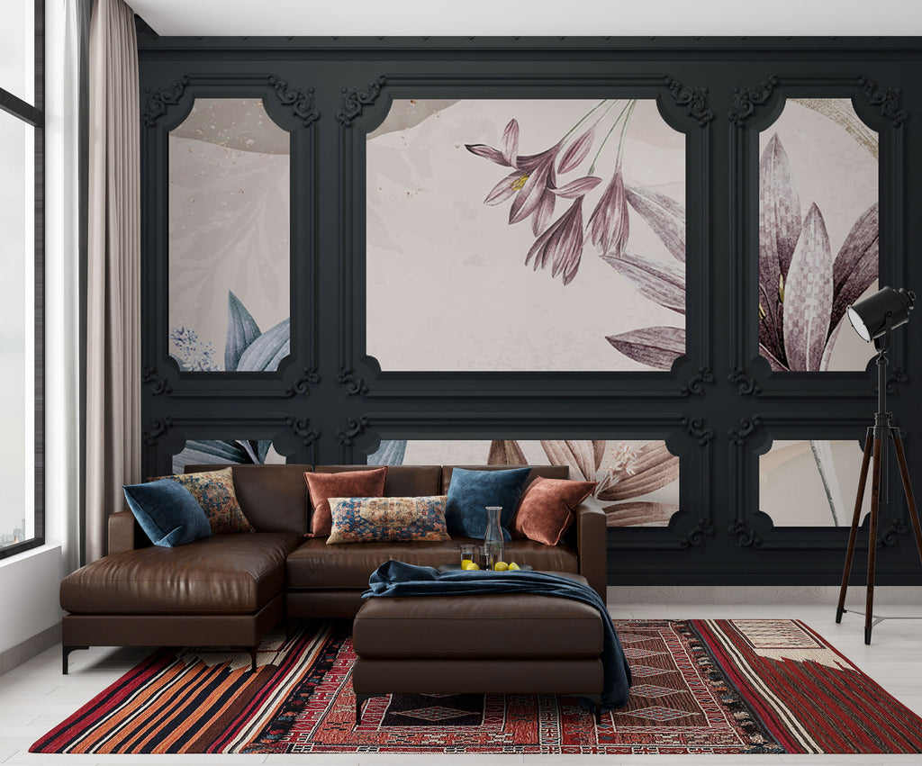 Framed Snowdrop Wallpaper : Classic Panel Floral Mural - View 4
