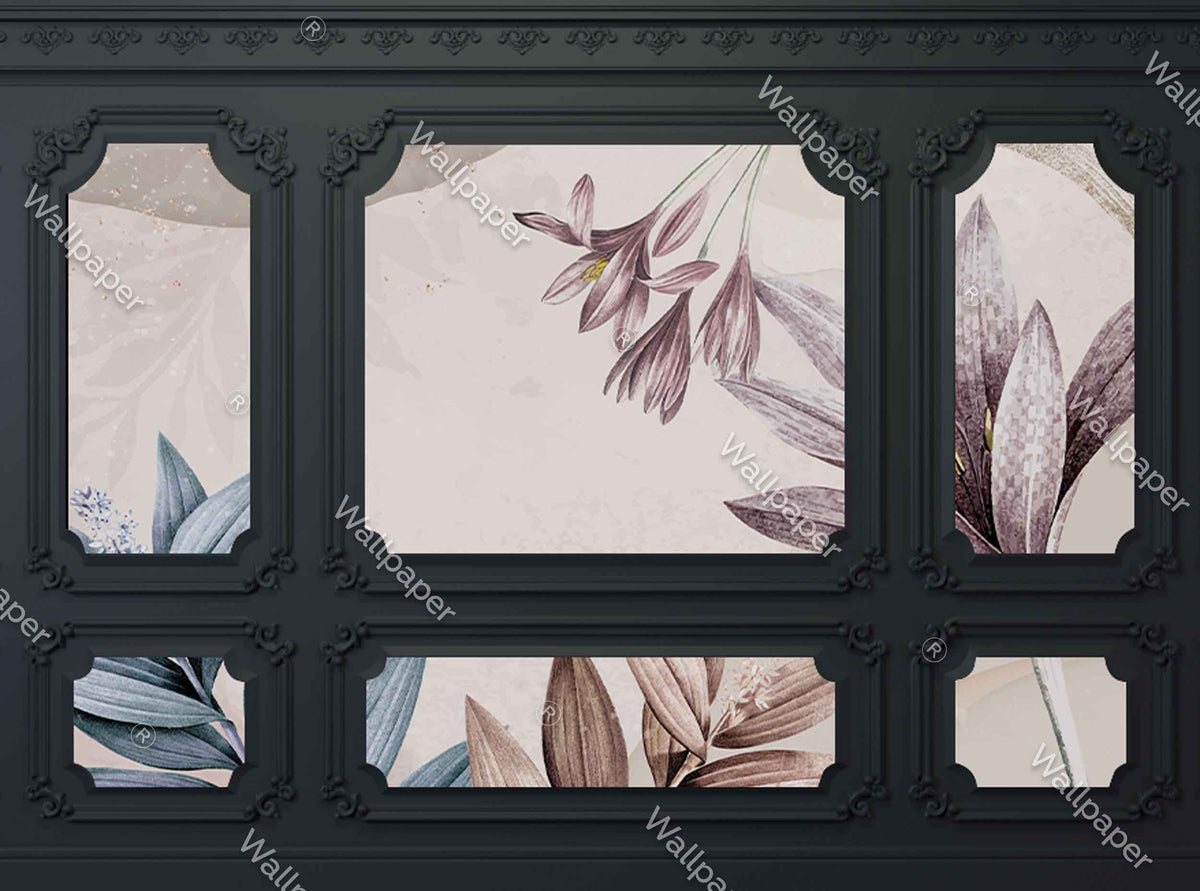 Framed Snowdrop Wallpaper : Classic Panel Floral Mural - View 2