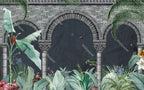 Jungle Arches Wallpaper : Stone Columns Tropical Mural - flat design