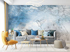 Blue Sketch Birds Wallpaper : Tropical Line Art Mural