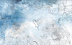 Blue Sketch Birds Wallpaper : Tropical Line Art Mural - flat design