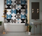 Half Circle Geometric Wallpaper : Blue Grey Black Tile Pattern
