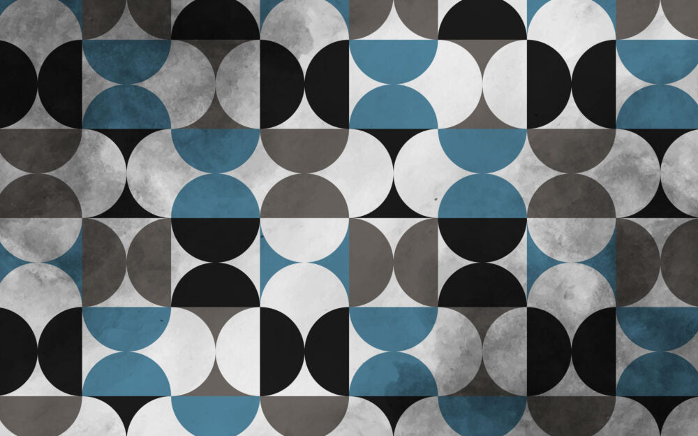 Half Circle Geometric Wallpaper : Blue Grey Black Tile Pattern - flat design