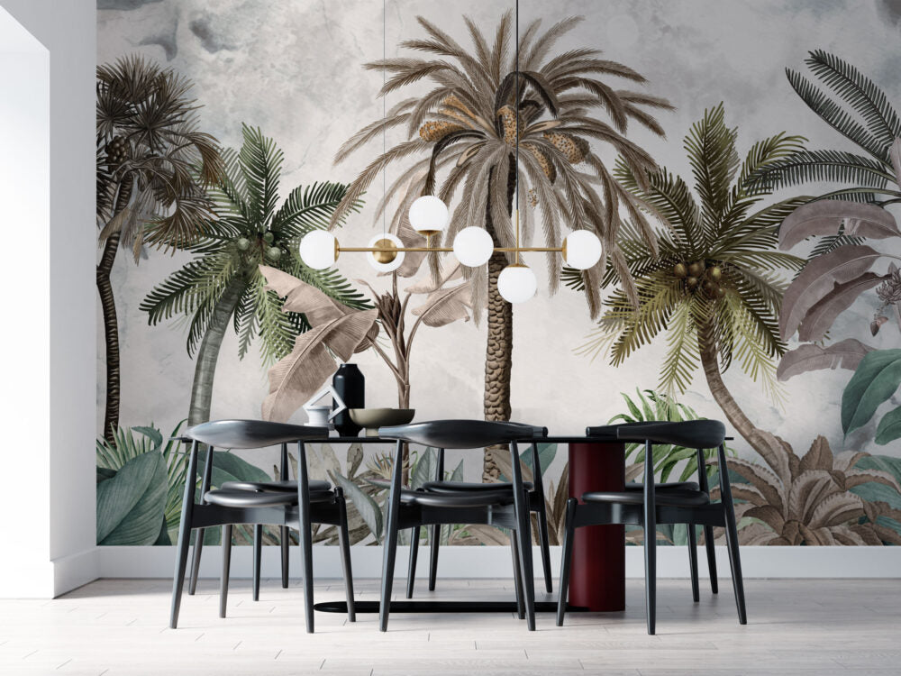 Vintage Palm Tree Wallpaper : Neutral Tropical Jungle Mural