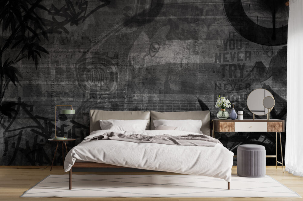 Distressed Grunge Wallpaper : Dark Vintage Collage Mural - View 4