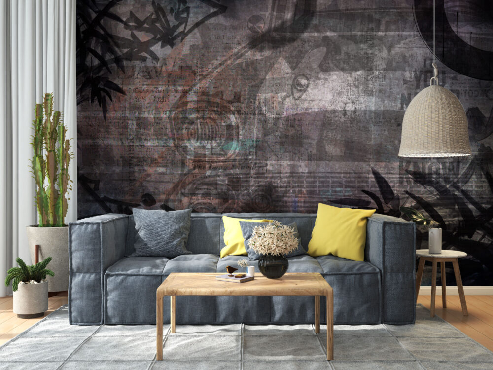 Distressed Grunge Wallpaper : Dark Vintage Collage Mural