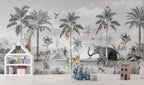 Monochrome Jungle Animals Wallpaper : Black And White Safari Mural