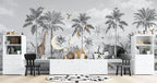 Monochrome Jungle Animals Wallpaper : Black And White Safari Mural - View 2