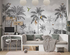 Monochrome Jungle Animals Wallpaper : Black And White Safari Mural - View 3