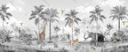 Monochrome Jungle Animals Wallpaper : Black And White Safari Mural - flat design