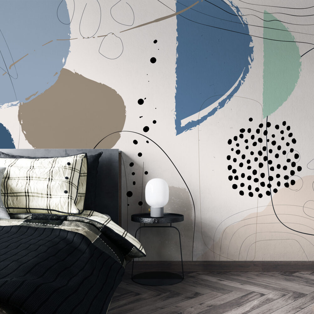 Blue Abstract Shapes Wallpaper : Boho Geometric Mural