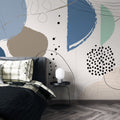Blue Abstract Shapes Wallpaper : Boho Geometric Mural