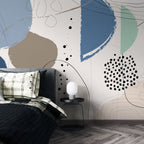 Blue Abstract Shapes Wallpaper : Boho Geometric Mural