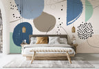 Blue Abstract Shapes Wallpaper : Boho Geometric Mural - View 2