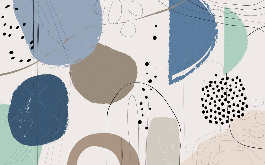 Blue Abstract Shapes Wallpaper : Boho Geometric Mural - flat design