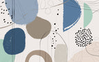 Blue Abstract Shapes Wallpaper : Boho Geometric Mural - flat design