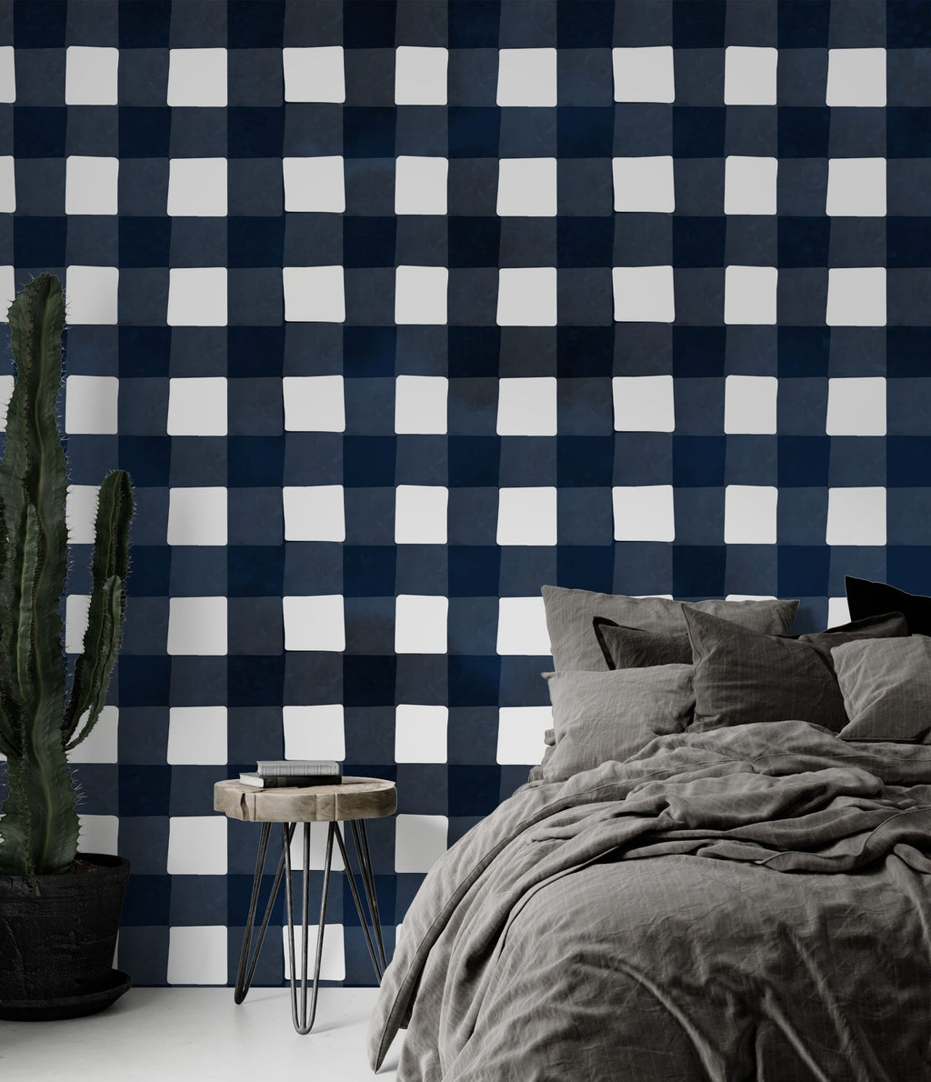 Navy Gingham Wallpaper : Classic Check Pattern