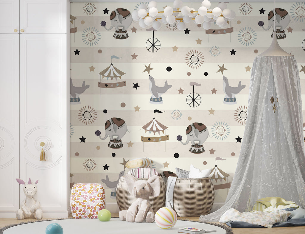 Striped Circus Wallpaper : Retro Kids Big Top Pattern - View 4