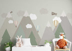 Pastel Mountain Balloon Wallpaper : Soft Kids Room Mural - View 4