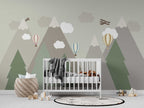 Pastel Mountain Balloon Wallpaper : Soft Kids Room Mural - View 3