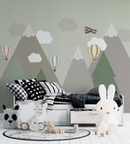 Pastel Mountain Balloon Wallpaper : Soft Kids Room Mural