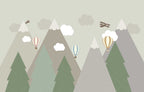 Pastel Mountain Balloon Wallpaper : Soft Kids Room Mural - View 2