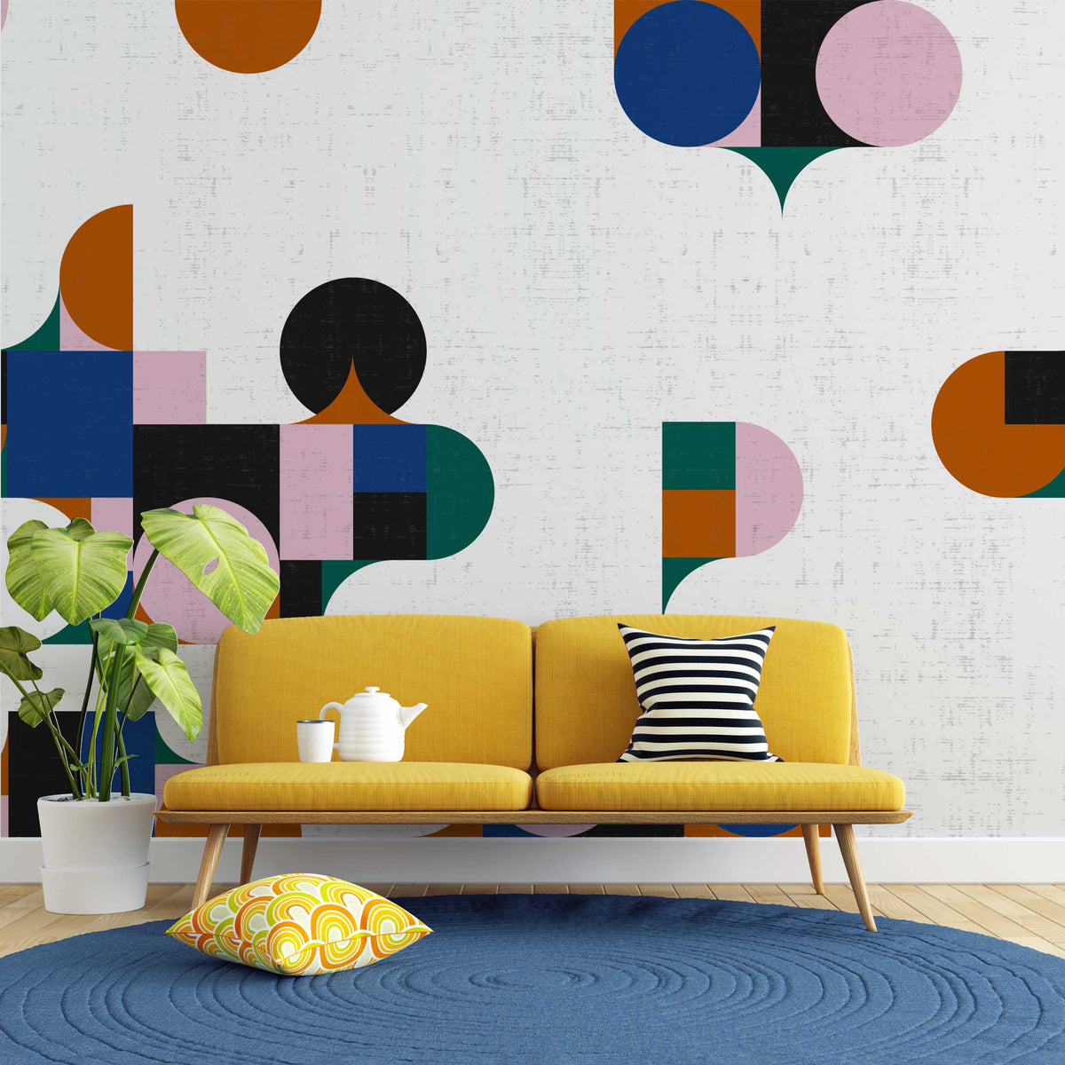 Colorful Bauhaus Shapes Wallpaper : Abstract Geometric Mural