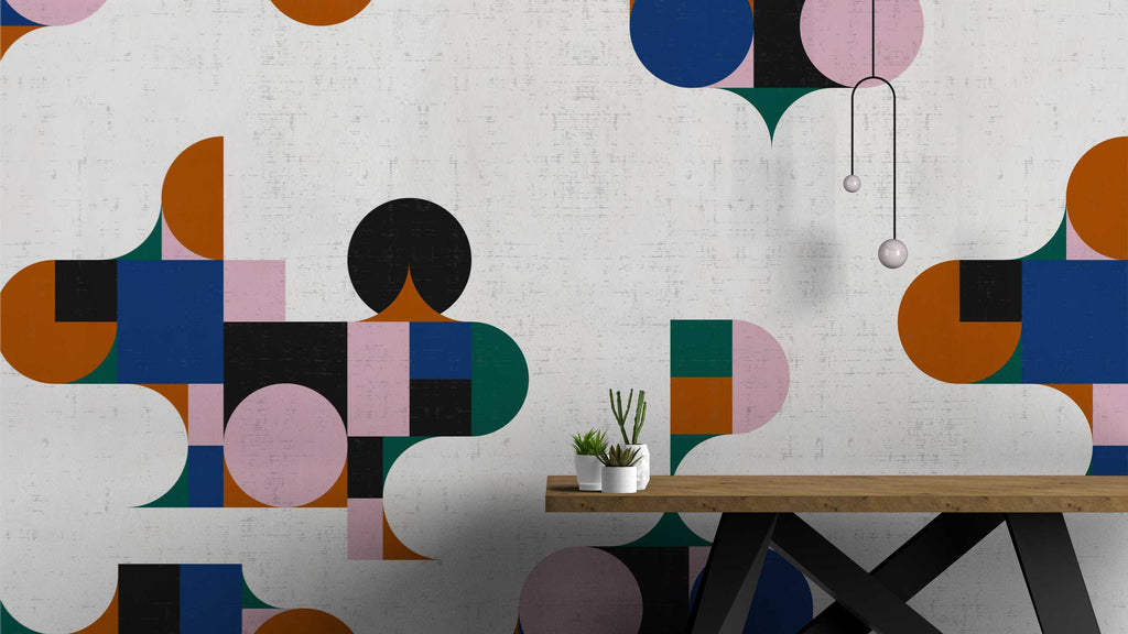 Colorful Bauhaus Shapes Wallpaper : Abstract Geometric Mural - View 4