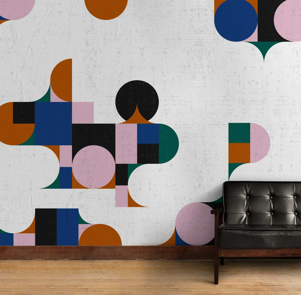 Colorful Bauhaus Shapes Wallpaper : Abstract Geometric Mural - View 3