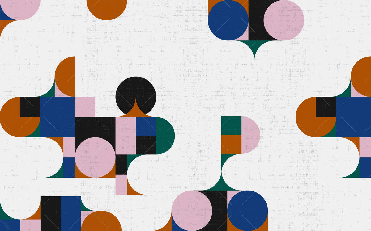 Colorful Bauhaus Shapes Wallpaper : Abstract Geometric Mural - View 2