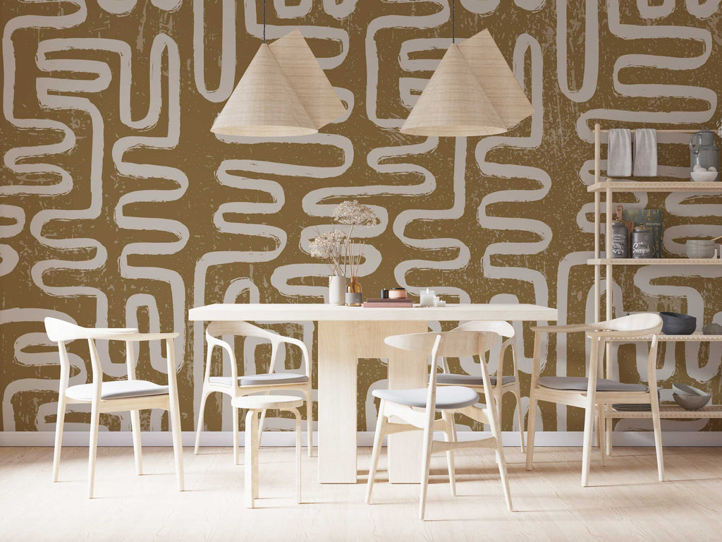 Olive Maze Brush Wallpaper : Boho Zigzag Pattern