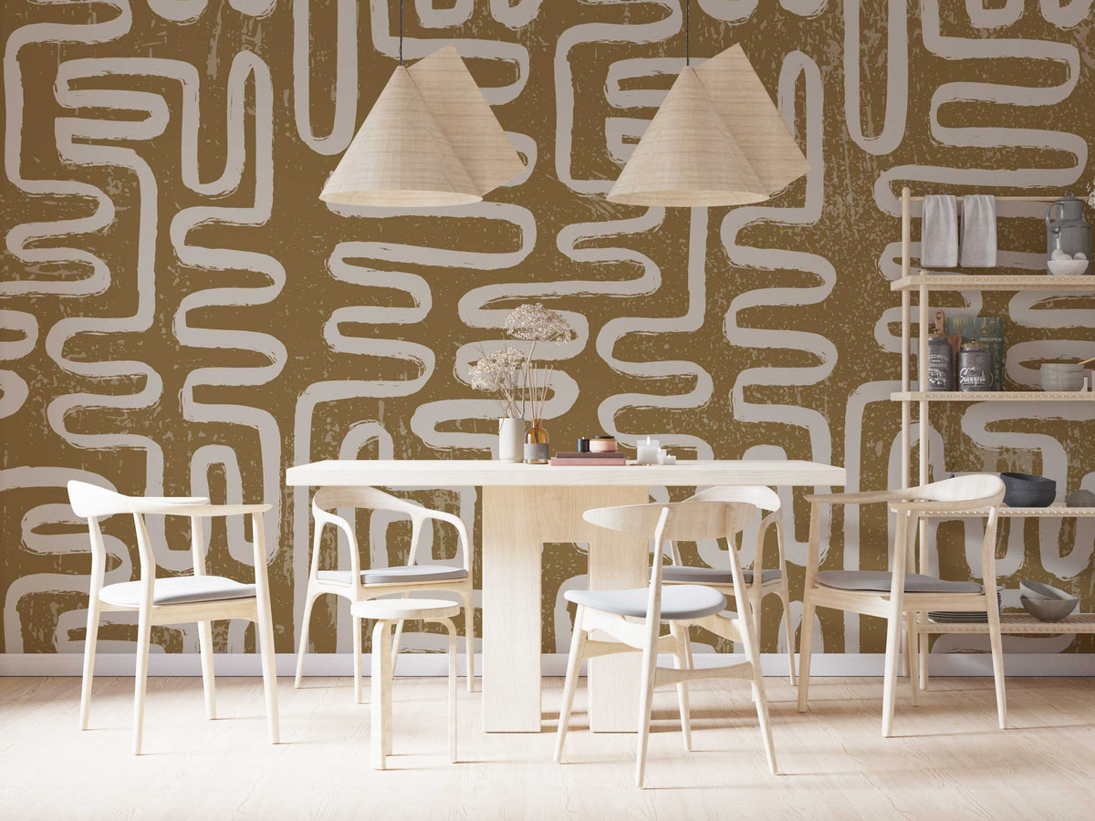 Olive Maze Brush Wallpaper : Boho Zigzag Pattern