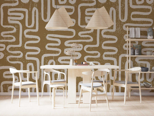 Olive Maze Brush Wallpaper : Boho Zigzag Pattern