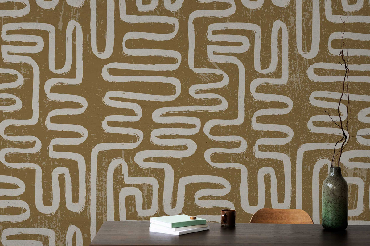 Olive Maze Brush Wallpaper : Boho Zigzag Pattern - View 4