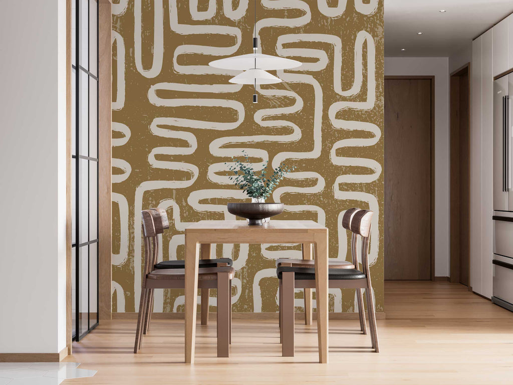 Olive Maze Brush Wallpaper : Boho Zigzag Pattern - View 3