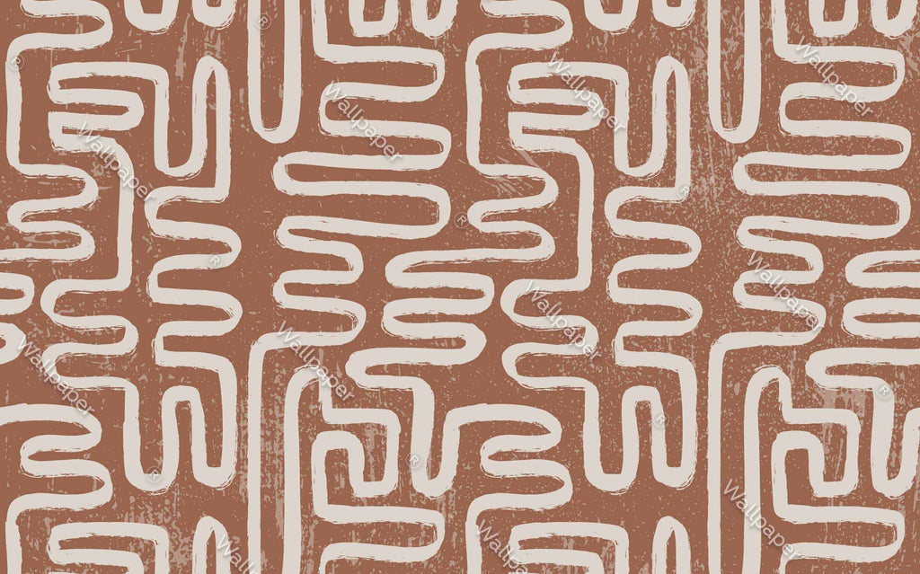 Terracotta Maze Brush Wallpaper : Boho Zigzag Pattern - View 2